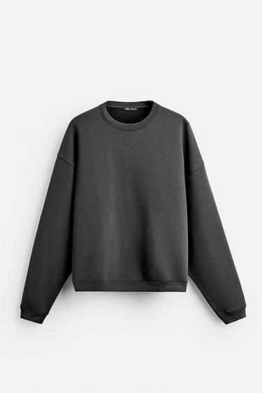 Zara WASHED CREW NECK SWEATSHIRT - Black