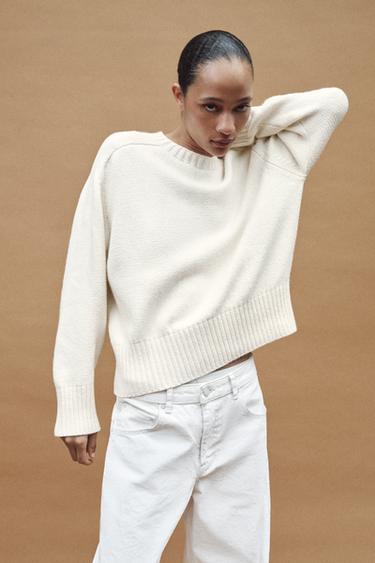 PLAIN KNIT SWEATER - Ecru by Zara - Image 1