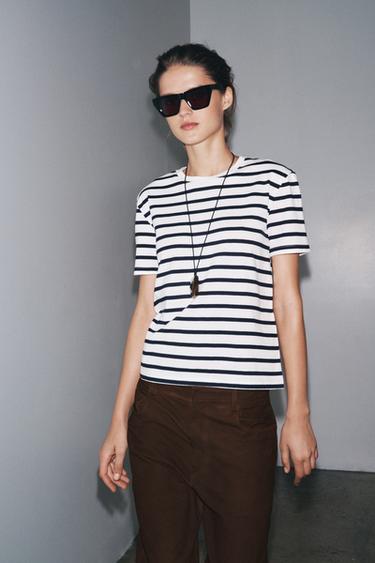 Zara BASIC COTTON T-SHIRT - striped