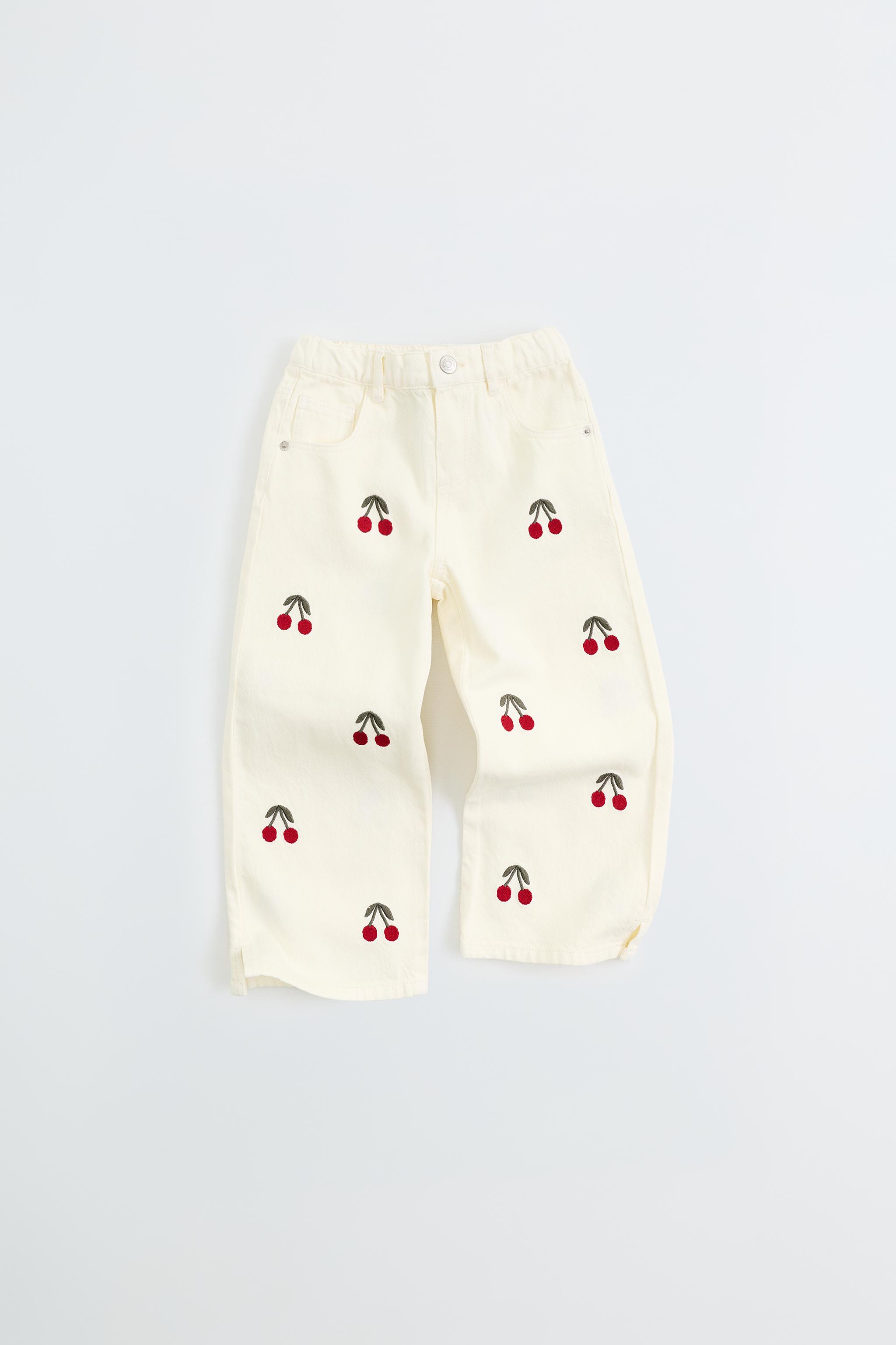 EMBROIDERED CHERRY TWILL CULOTTES — Beige