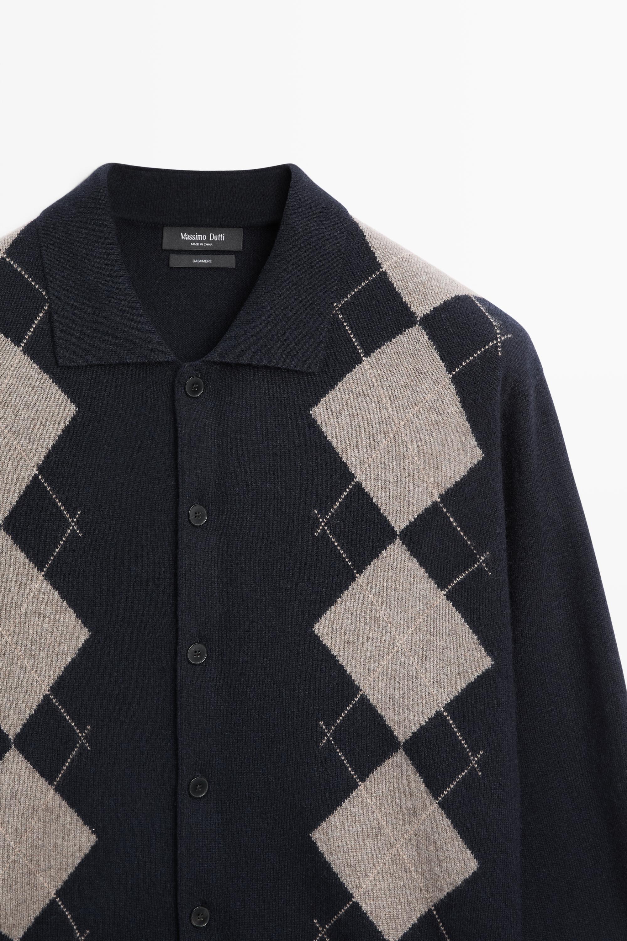 100% cashmere argyle cardigan with buttons