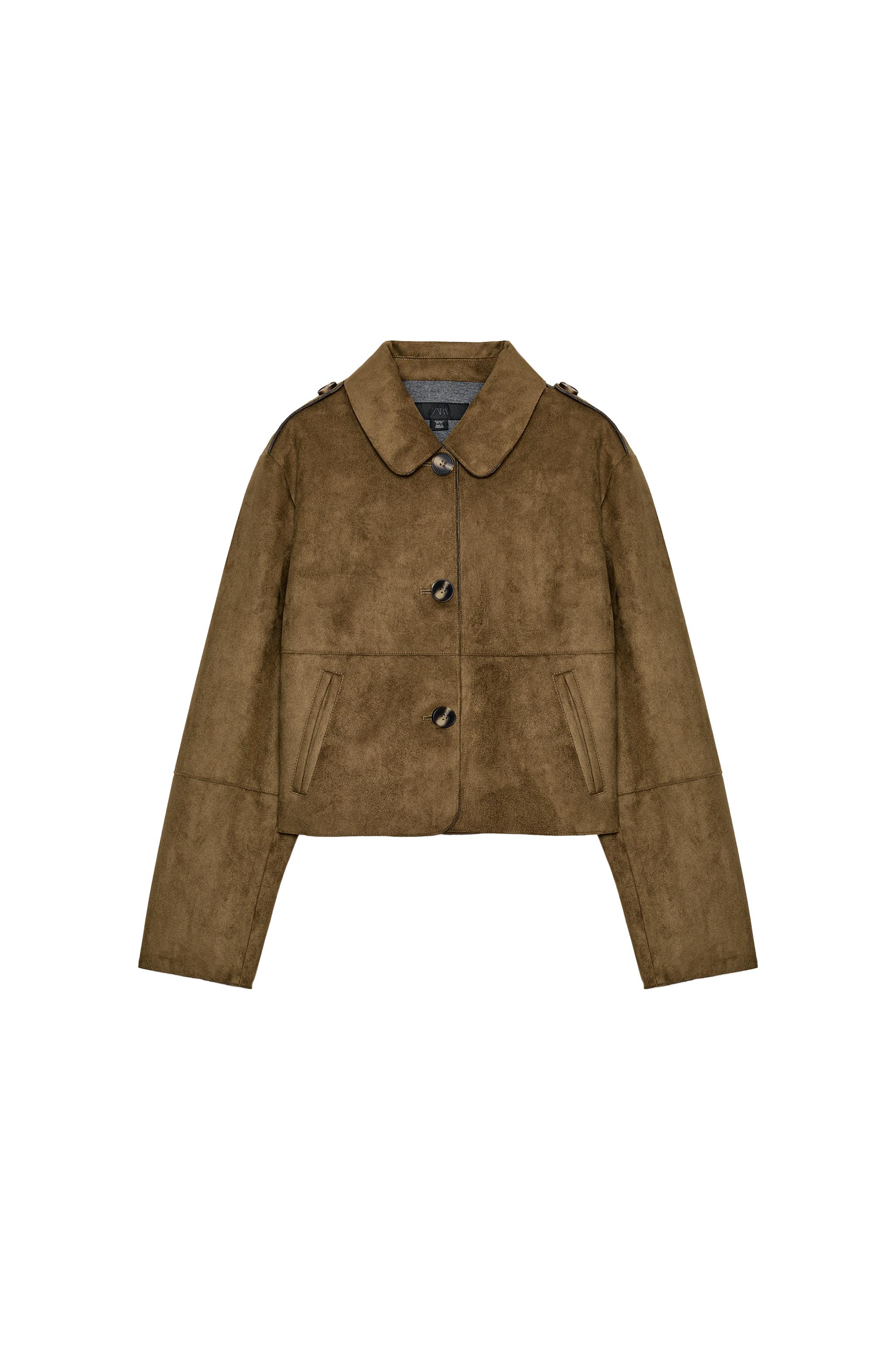 フェイクスエードショートジャケット - ダークカーキ | ZARA Japan / 日本