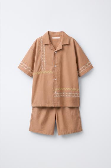 6-14 ЛЕТ/ПИЖАМА-РУБАШКА С ВЫШИВКОЙ — КОРИЧНЕВЫЙ от Zara — изображение 0