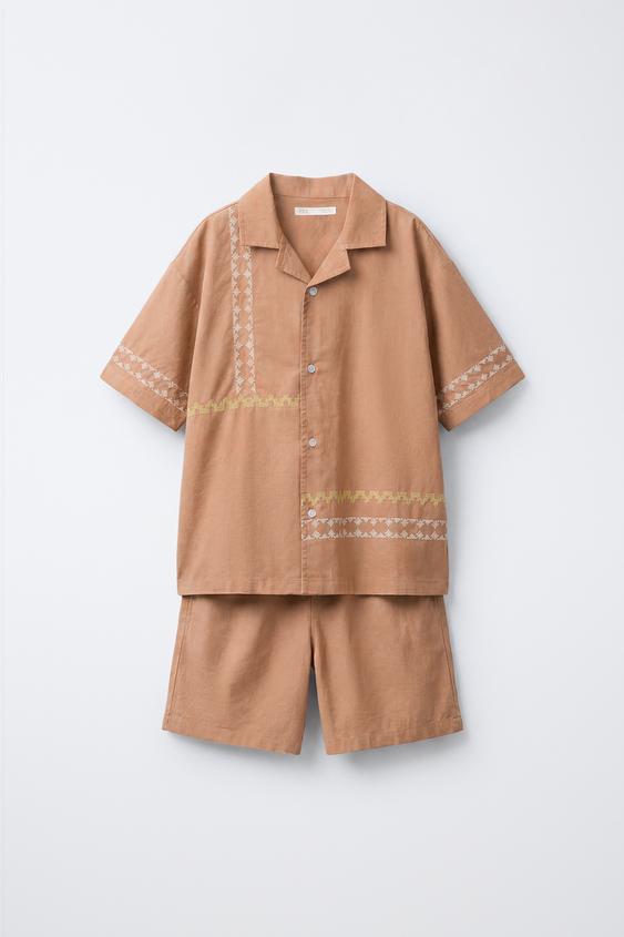 6-14 AÑOS/ PIJAMA CAMISERO BORDADOS - Marrón de Zara - Imagen 0