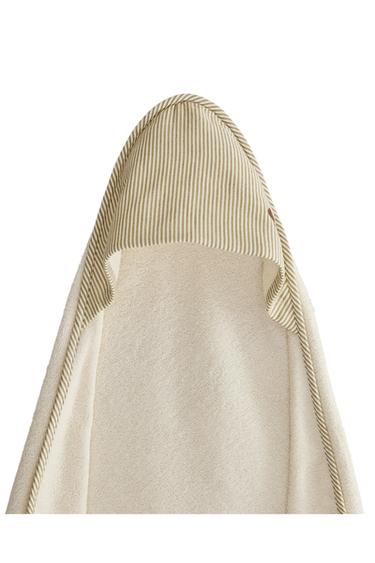 MUŠELÍNOVÝ DETSKÝ UTERÁK S KAPUCŇOU S PRUHMI - Zelená/ Krémová zn. Zara