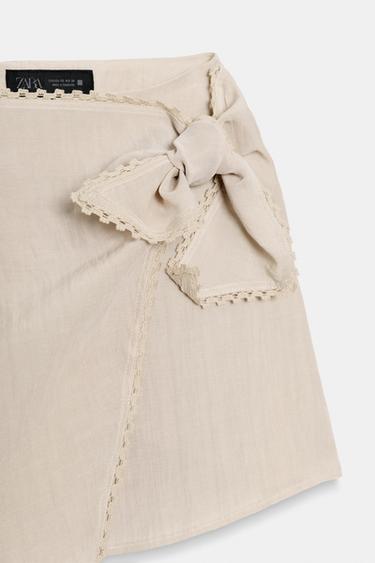 JUPE-PANTALON À NŒUD ET DENTELLE - Beige clair de Zara - Image 7