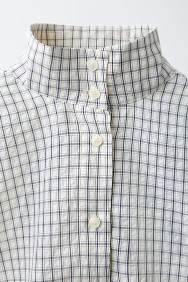 Zara PLAID BALLOON SHIRT - Ecru / Black