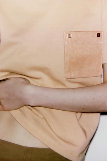 T-SHIRT WITH CONTRAST POCKET - camel by Zara - Image 3