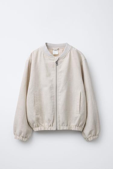 COTTON LINEN BOMBER JACKET - Mid-ecru by Zara