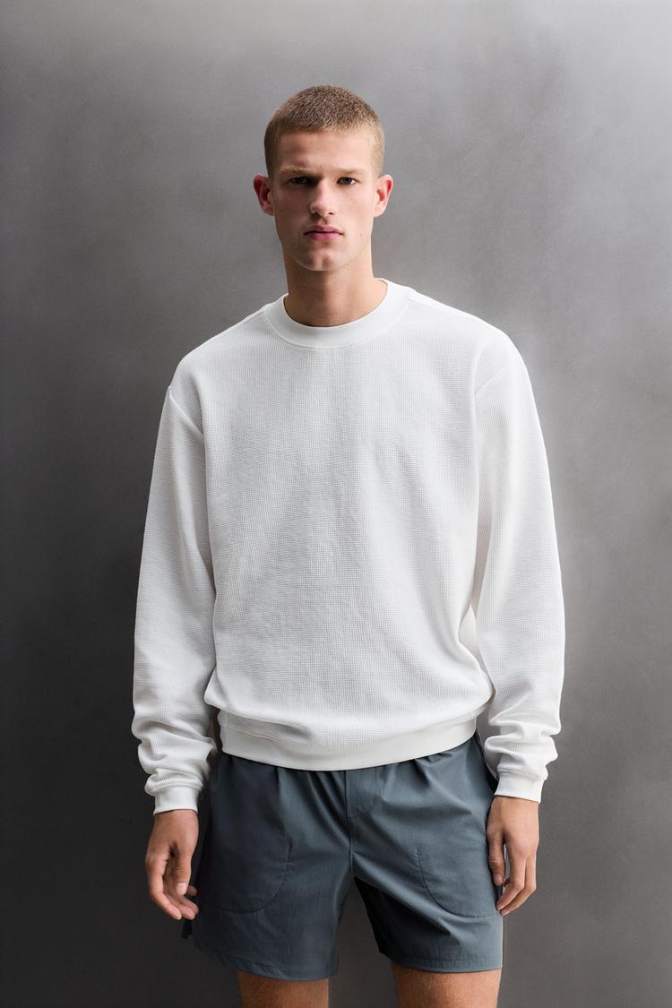 WAFFLE-KNIT CREWNECK TRAINING SWEATSHIRT
