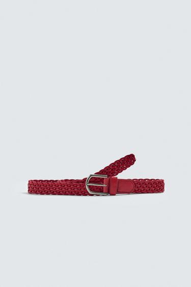 CINTURÓN PIEL TRENZADA - Rojo de Zara