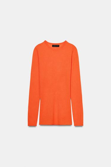 Zara FINE KNIT WOOL JUMPER - Orange