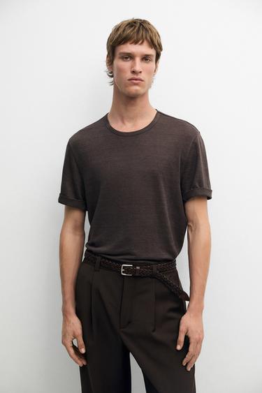 Zara 100% linen short sleeve T-shirt - brown vigore