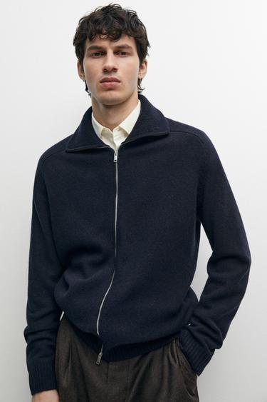 Wool blend zip-up knit cardigan — Navy blue 2