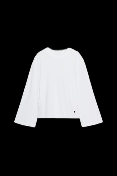 LONG SLEEVE LABEL T-SHIRT - White by Zara - Image 0