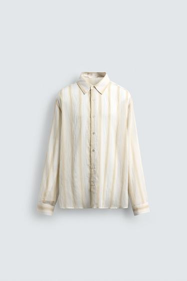 STRIPED FLOWING SHIRT - Ecru by Zara
