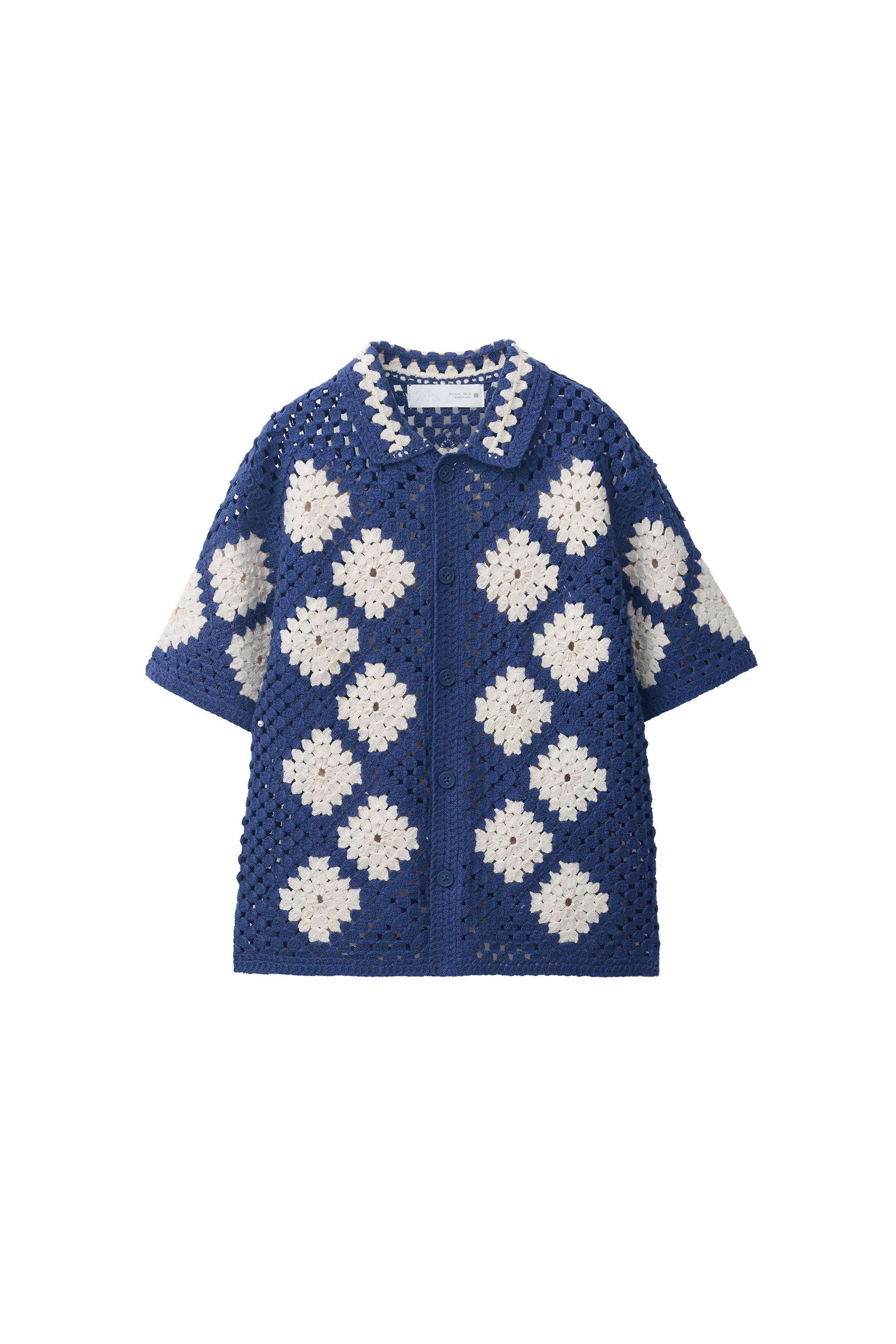 DIAMOND CROCHET KNIT OVERSHIRT - Navy blue | ZARA United States