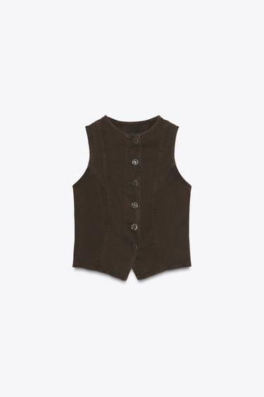 Z1975 DENIM WAISTCOAT - Brown by Zara