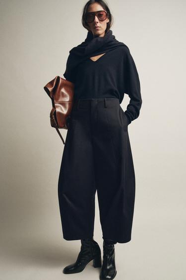 Zara ZW COLLECTION CROP BALLOON PANTS - Navy blue