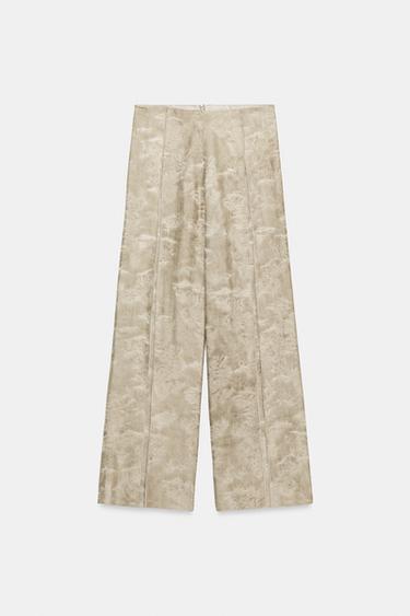 Жакардов панталон с широки крачоли ZW COLLECTION - бежово от Zara
