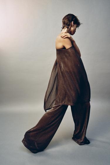 Zara ASYMMETRIC METALLIC THREAD CAPE - Bronze