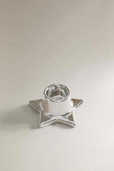 MINI PORCELAIN CHRISTMAS STAR TEALIGHT HOLDER - Silver by Zara - Image 0