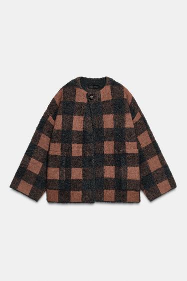 ABRIGO PUNTO CUADROS - Gris / Tostado de Zara