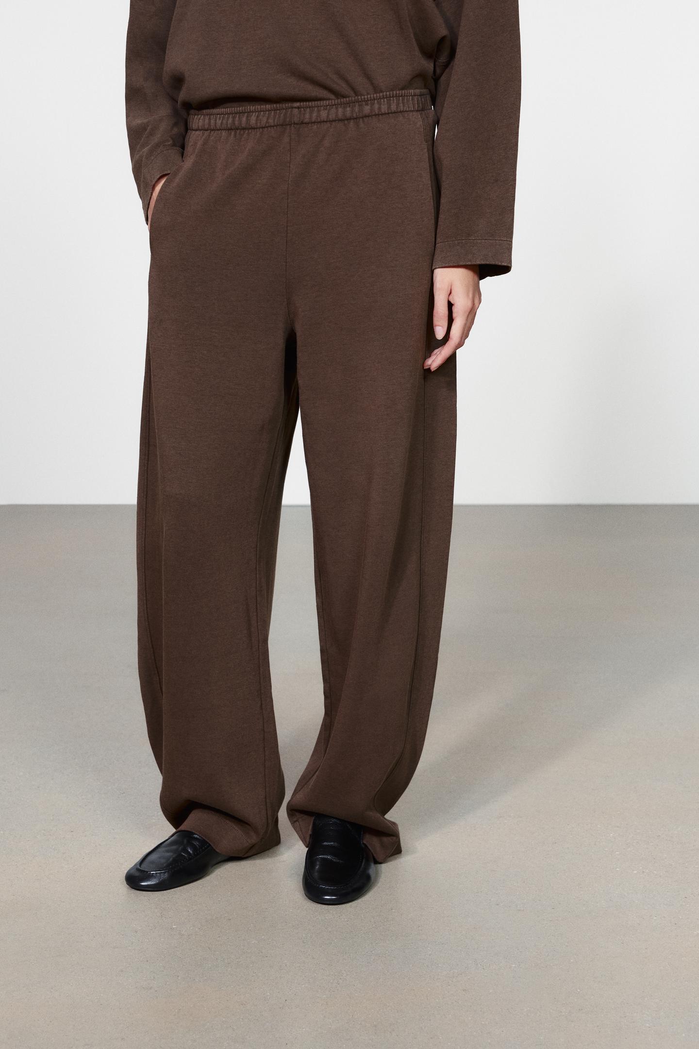 Женские брюки Zara Washed Interlock, цвет: Коричневый — фото 2