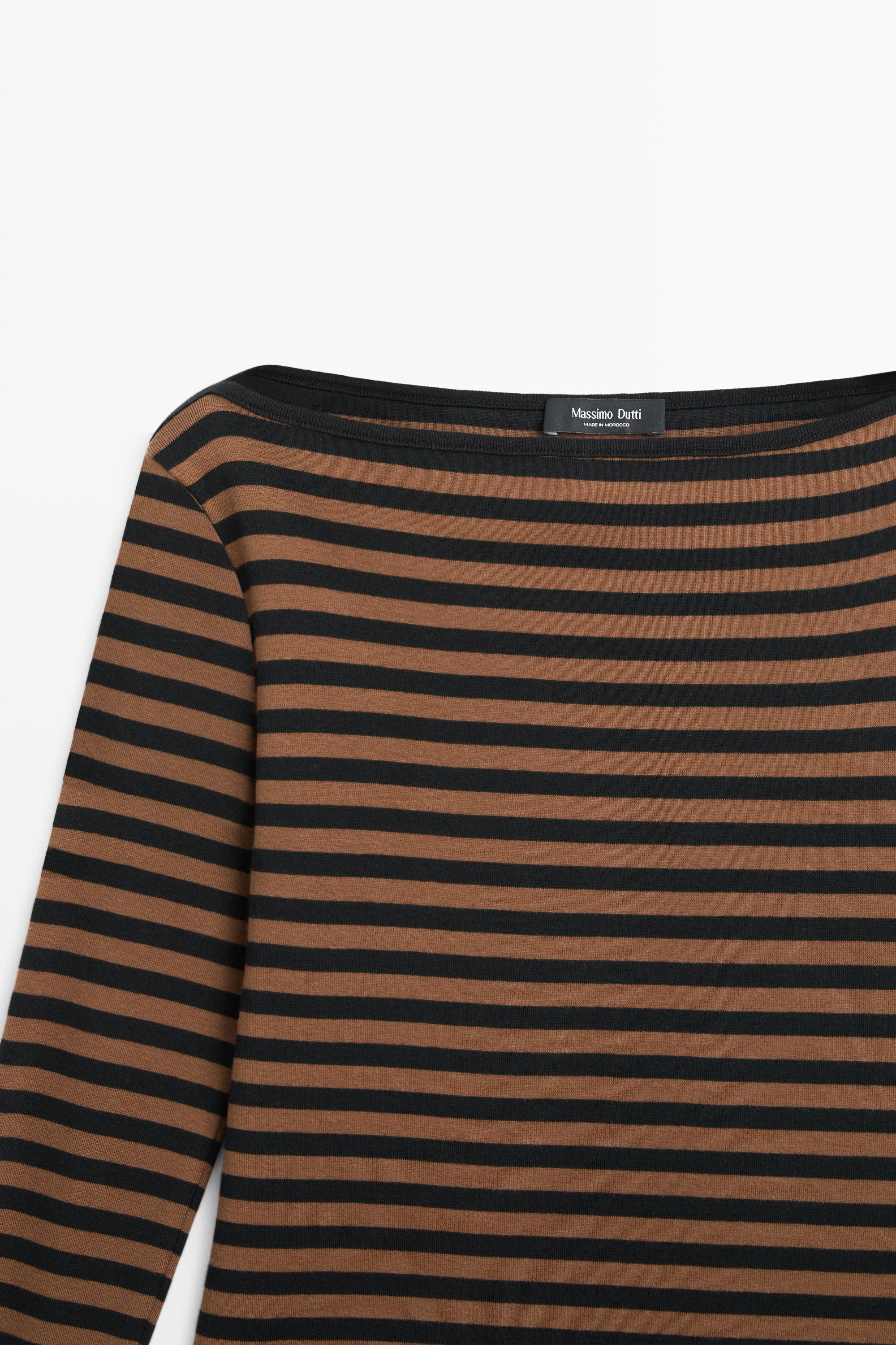 100% cotton striped boat neck T-shirt