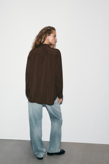 CHEMISE OVERSIZE FLUIDE - Marron chocolat de Zara - Image 3