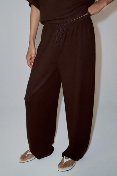 PANTALÓN CINTURA AJUSTABLE - Marrón oscuro de Zara
