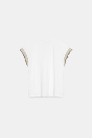 T-SHIRT VOLANT FIL MÉTALLISÉ - Blanc de Zara - Image 5