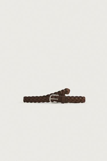 Zara WAXED EFFECT BRAIDED LEATHER BELT - Brown