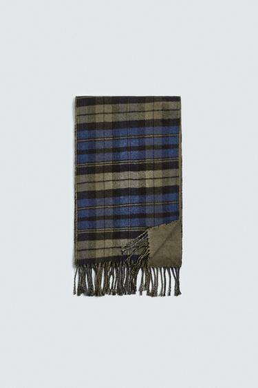 Zara PLAID COMBINATION SCARF - Khaki