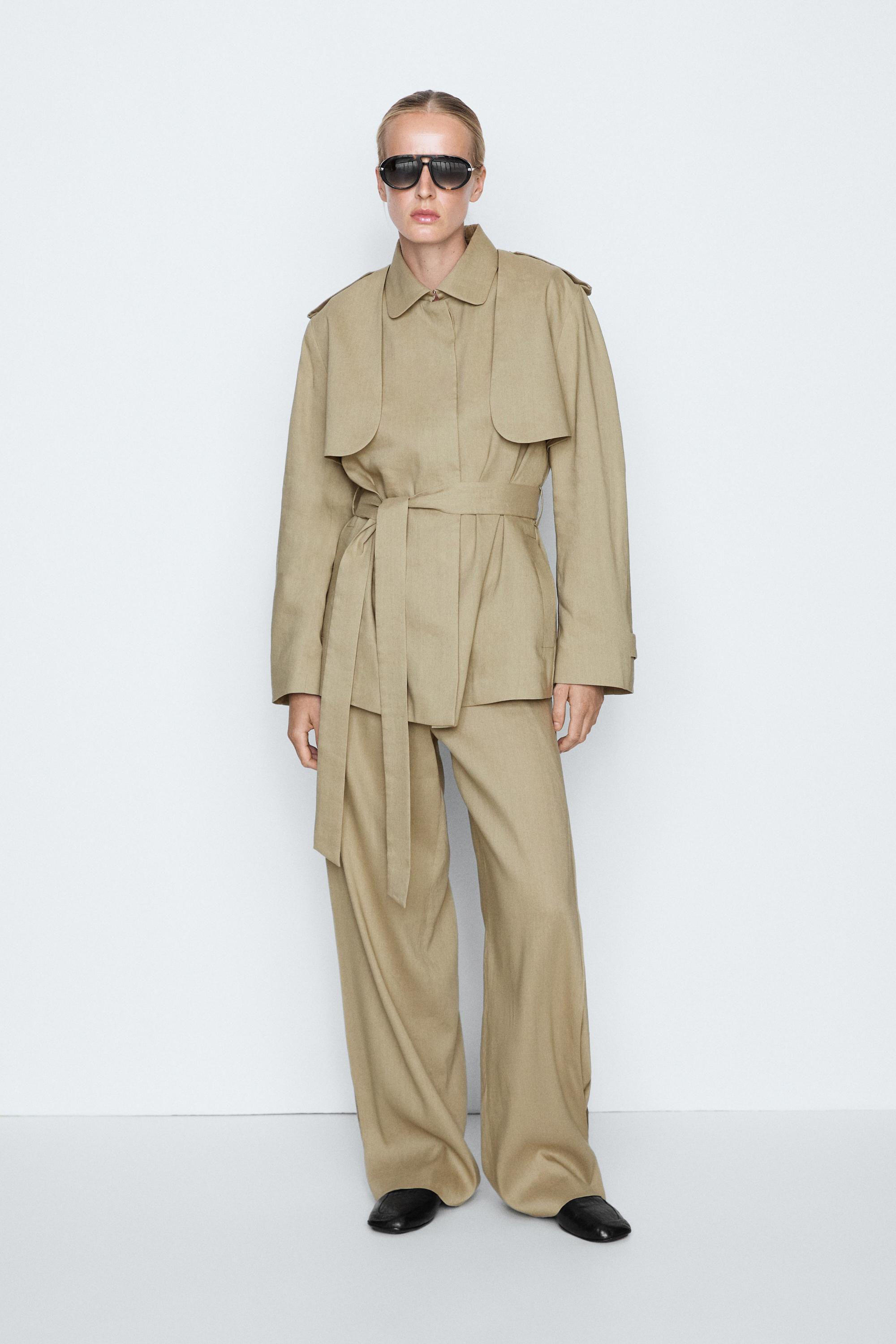 Linen blend short trench coat - STUDIO