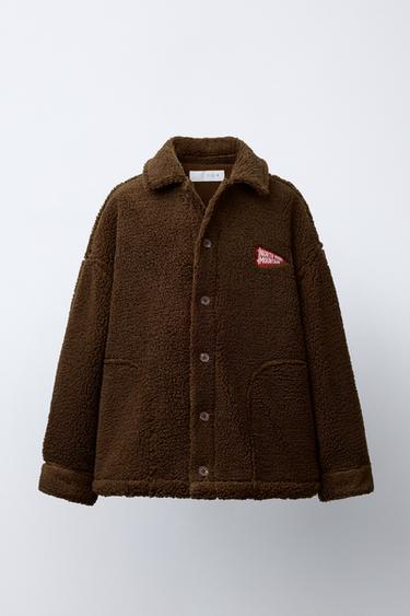 EMBROIDERED FAUX SHEARLING OVERSHIRT - Brown by Zara