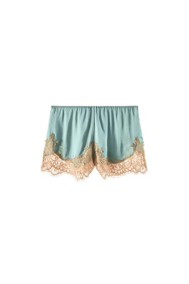 SHORTS SATINADO ENCAJE - Azul pato de Zara