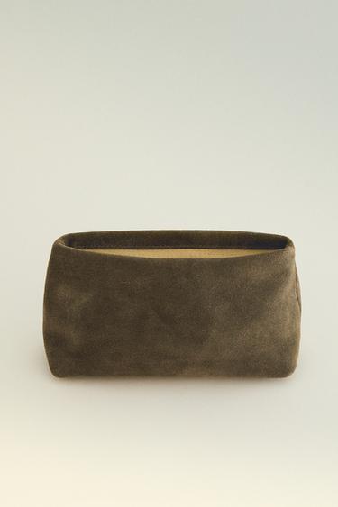 SMALL SPLIT LEATHER WASH BAG - Green by Zara - Image 0