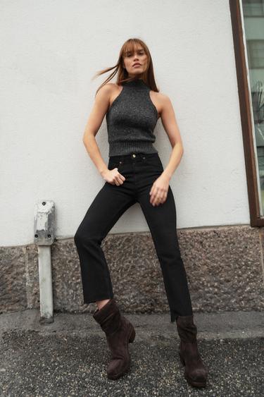 TRF HIGH-WAIST CROPPED FLARE JEANS - Black by Zara