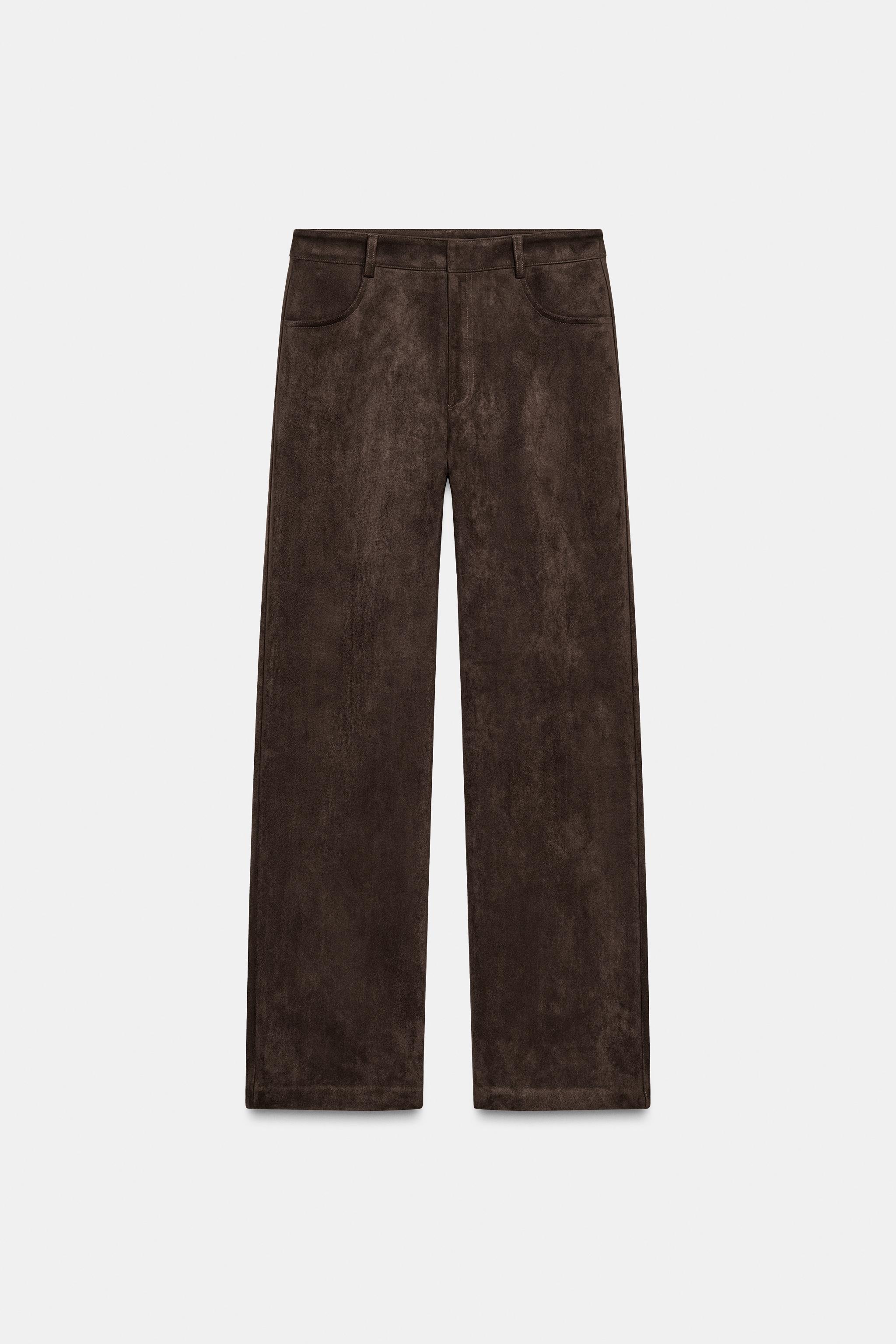 FAUX SUEDE PANTS - Chocolate brown | ZARA Canada