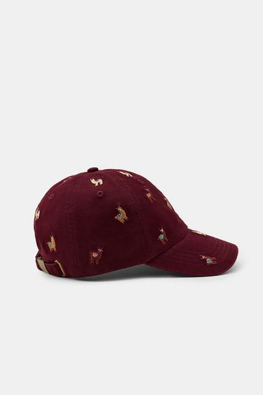 TWILL CAP WITH EMBROIDERY - Burgundy by Zara - Image 4