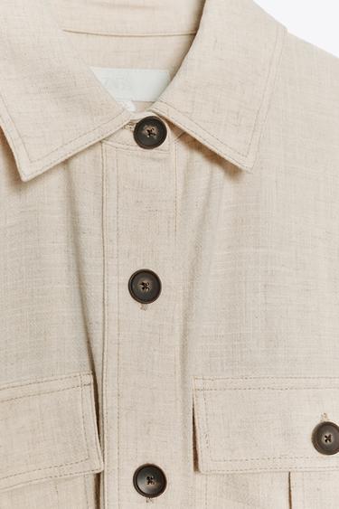 GILET LONG CEINTURE AVEC LIN - Beige clair de Zara - Image 6
