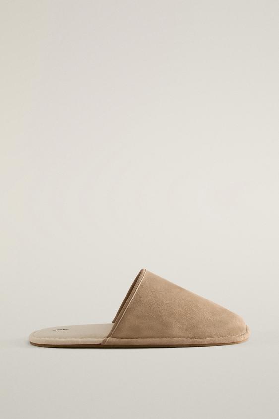 LEATHER MULE SLIPPERS - Taupe Grey by Zara - Image 0