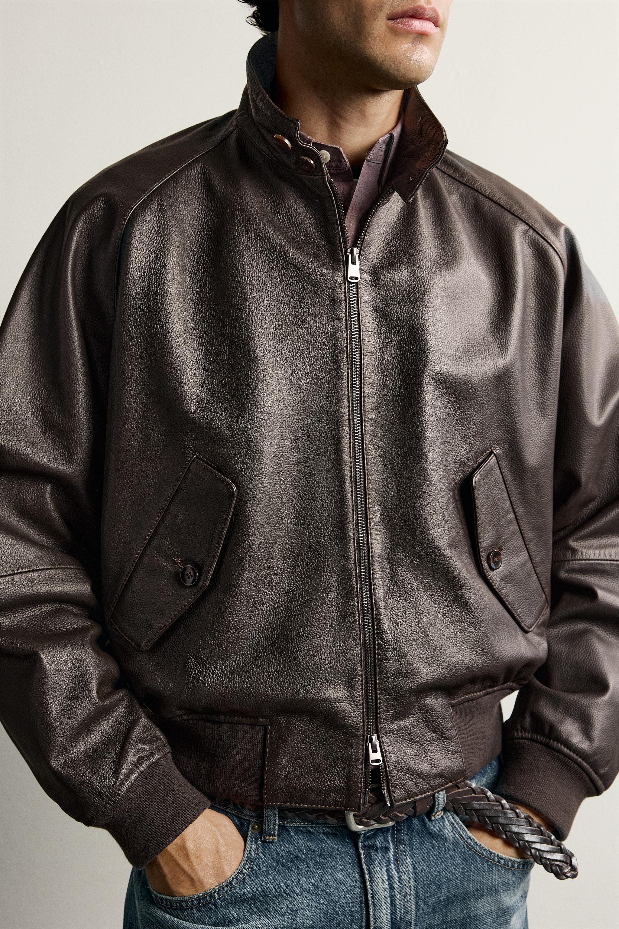 レザー リラックスフィット ジャケット - ダークブラウン | ZARA Japan