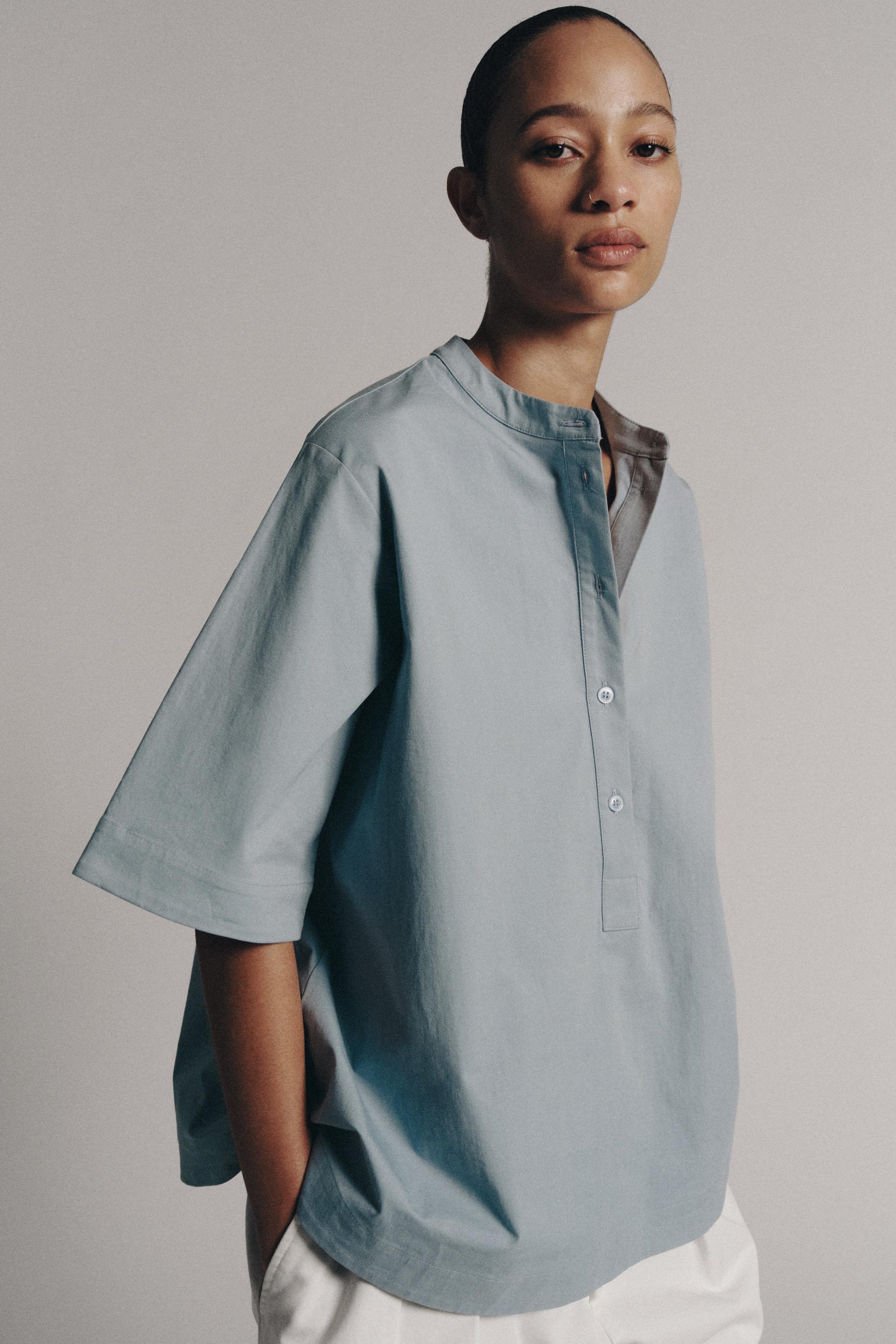 ZW COLLECTION SHORT SLEEVE SHIRT — Blue gray