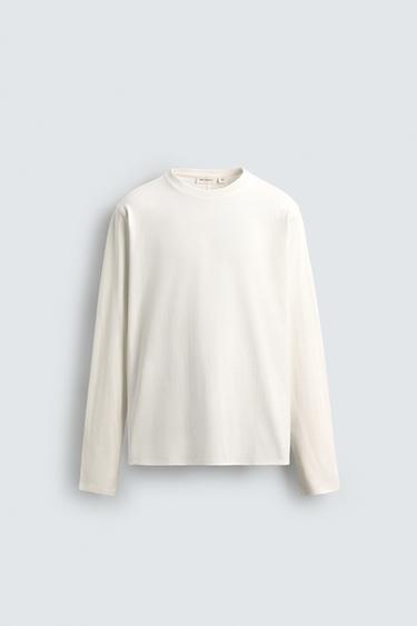 ÁO PHÔNG DÀI TAY VẢI MEDIUM WEIGHT - Màu trắng ngà từ Zara