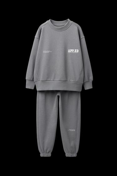 Zara TEXT PRINT SWEATSHIRT AND JOGGER PANTS SET - Light gray - Image 0