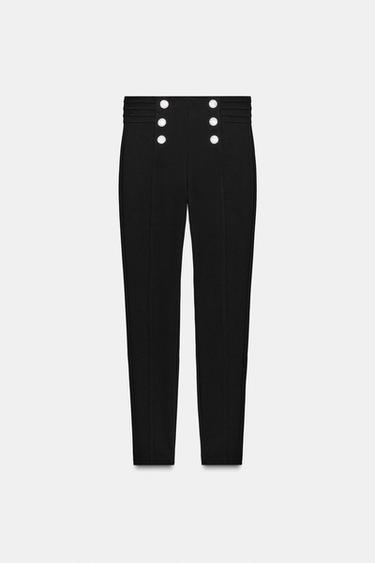 Zara JEWEL BUTTON LEGGINGS - Black