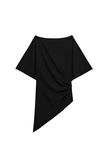 Zara DRAPED ASYMMETRIC TOP - Black