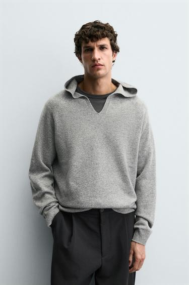 100% WOOL HOODED SWEATER - Grey marl by Zara